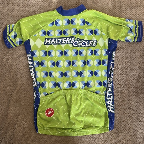 Mens Castelli Green Blue Cycling Jersey Full ZIp Bicycle Halters Cycles Large - Picture 4 of 7
